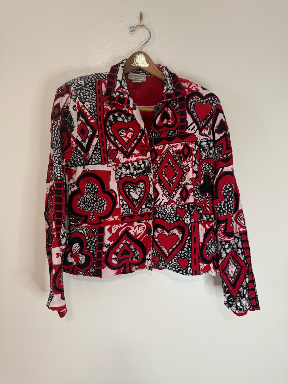 Coldwater Creek Vintage Graphic Heart Print Jacket - Red/Black size small